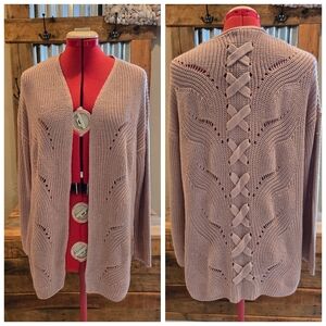 Open Front Dusty Pink Cardigan XL Criss-cross Back Pink Republic